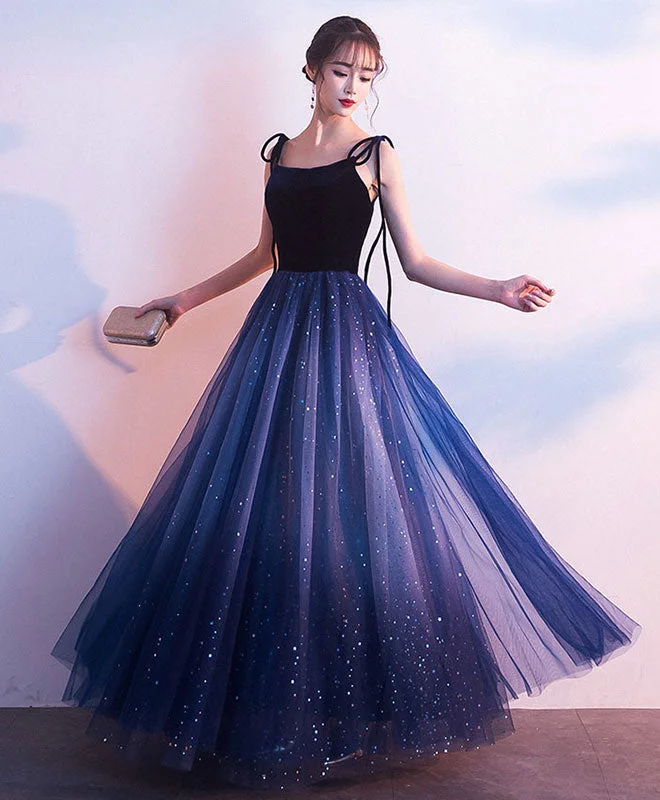 Animal Print DressSimple Blue Tulle Long Prom Dress, Shiny Blue Evening Dress