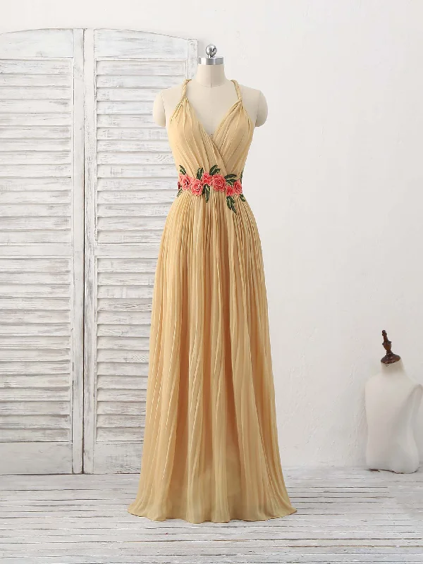 Peplum DressChampagne Chiffon Long Prom Dress, Chiffon Evening Dress