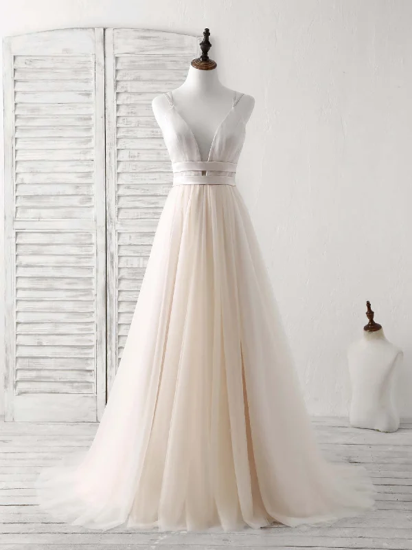 Party DressSimple Champagne Tulle Long Prom Dress Tulle Evening Dress