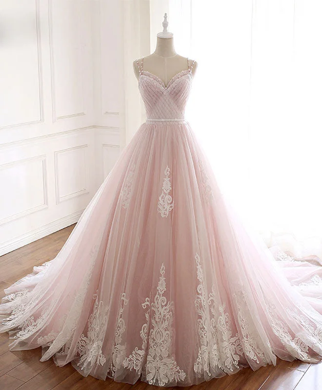 Pearl DressPink Sweetheart Lace Tulle Long Prom Dress Lace Pink Evening Dress