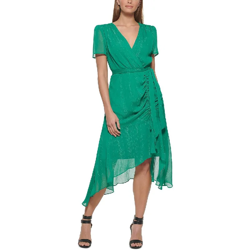 women's tall dressesDKNY Womens Chiffon Ruched Midi Dress