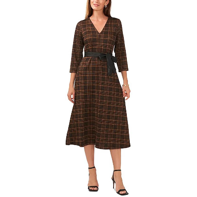 women's fashionable dressesMSK Womens Plus Knit Plaid Midi Dress