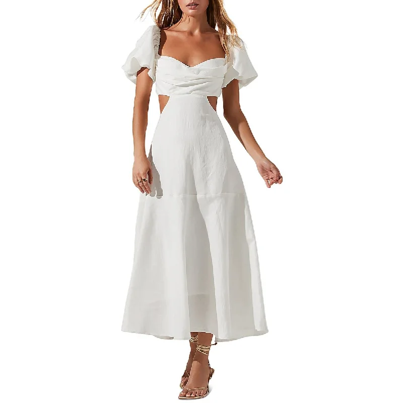 Fit-And-Flare DressASTR the Label Womens Winley Ruched Linen Midi Dress