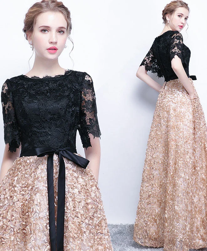 Wedding DressUnique Black Lace Long Prom Dress, Lace Evening Dress