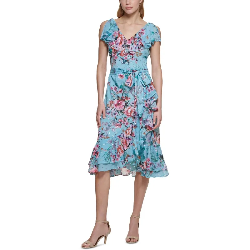 women's long-sleeved dressesEliza J Womens Floral Calf Midi Dress