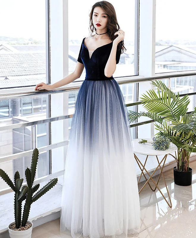 women's maternity dressesSimple Blue Tulle Long Prom Dress Blue Tulle Evening Dress