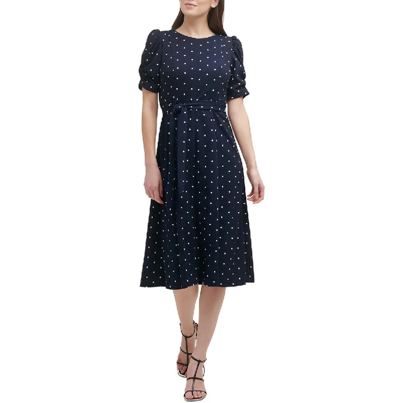 women's limited-edition dressesDKNY Womens Petites Polka Dot Mid Calf Midi Dress