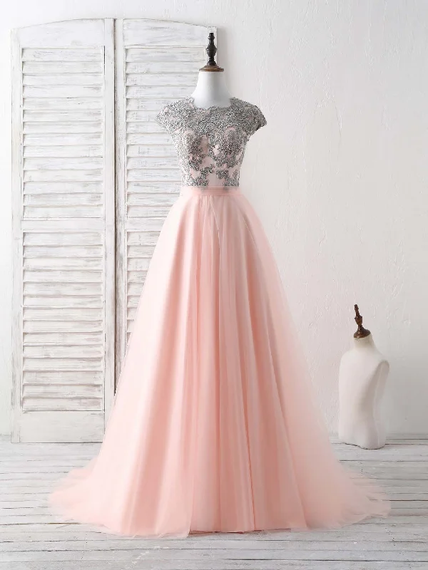 Ribbon DressElegant Tulle Lace Applique Long Prom Dress Tulle Evening Dress