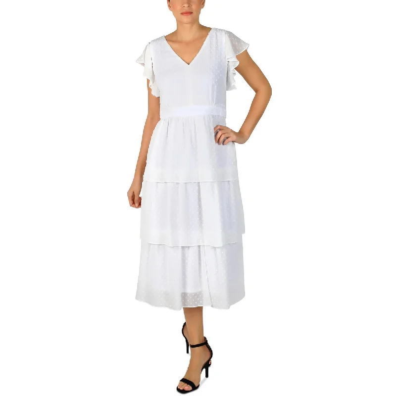 Empire DressJulia Jordan Womens Tiered Ruffle Sleeves Midi Dress