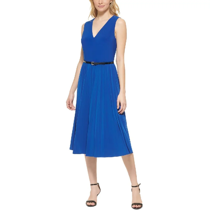 Tommy Hilfiger Womens V-Neck Calf Midi Dress