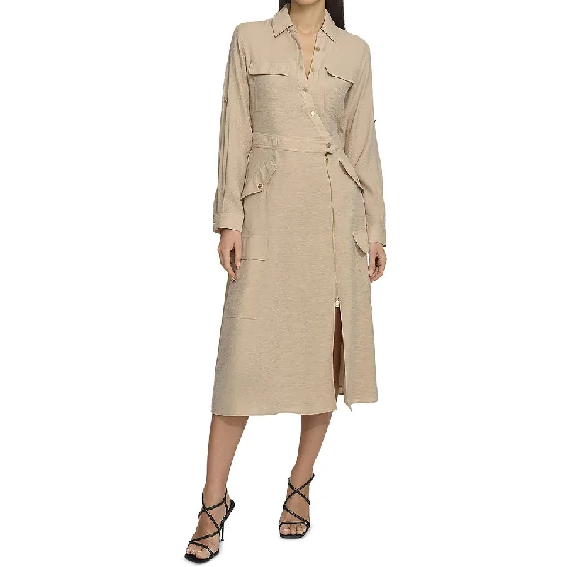 Bohemian DressDKNY Womens Cargo Button-Down Midi Dress