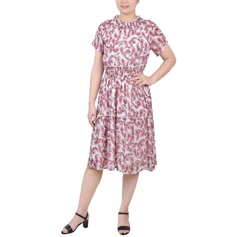 women's solid color dressesNY Collection Womens Ruffled Smocked Midi Dress