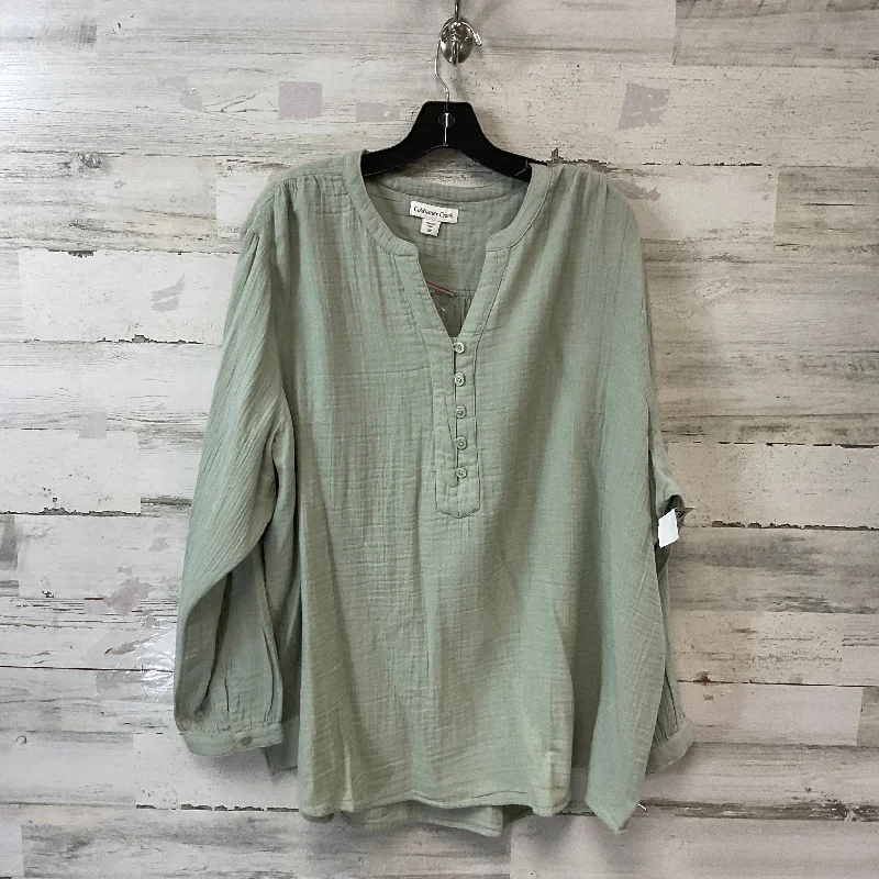 women's tops with built-in brasTop Long Sleeve By Coldwater Creek In Green, Size: 3x