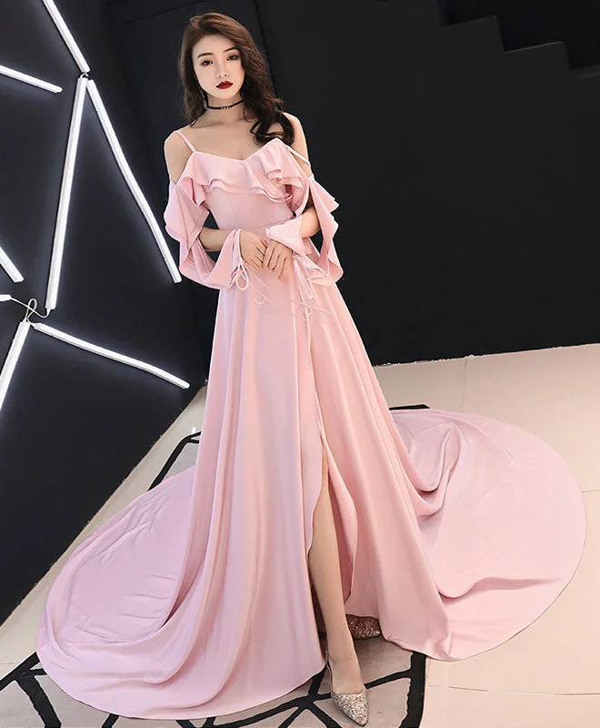 Sequined DressSimple Pink Chiffon Long Prom Dress Pink Evening Dress