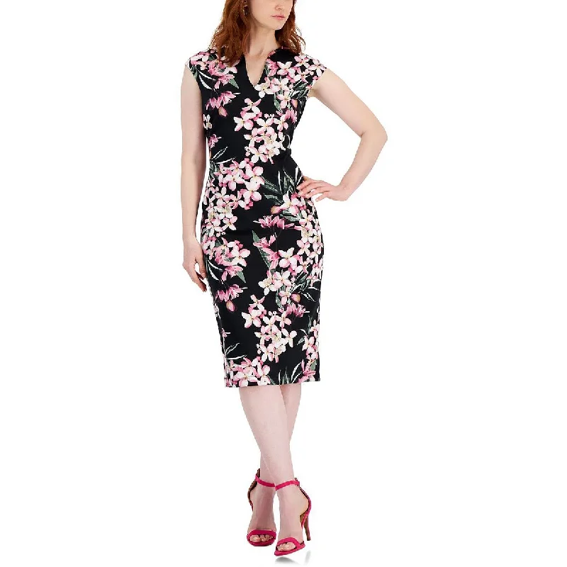 women's vacation dressesConnected Apparel Womens Floral Print V-Neck Midi Dress