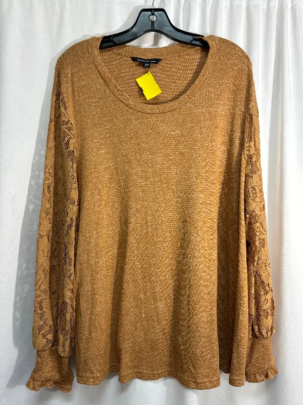 women's tops with lace-up frontsTop Long Sleeve By Zac And Rachel In Brown, Size: 2x