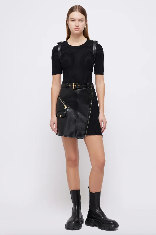 Chiffon DressAnisa Belted Knit Combo Mini Dress - Black