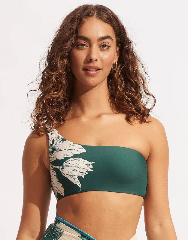 Sustainable Female SwimwearFleur de Bloom One Shoulder Bikini Top - Evergreen