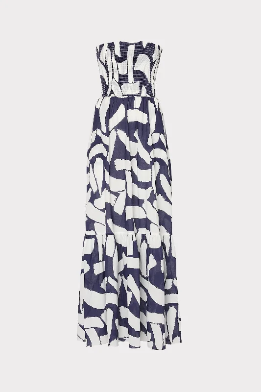 women's trendy dressesOlen Graphic Brushstroke Strapless Maxi Dress