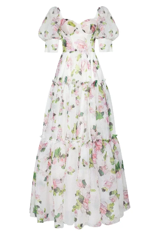 Floral DressApple Blossom Feminine voluminous sheer sleeves dress