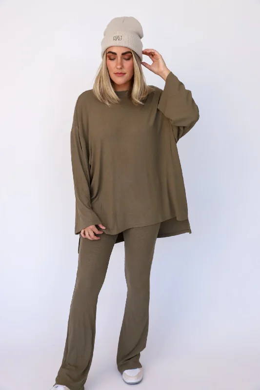 All Weekend Long Pant Set Long Sleeve Olive