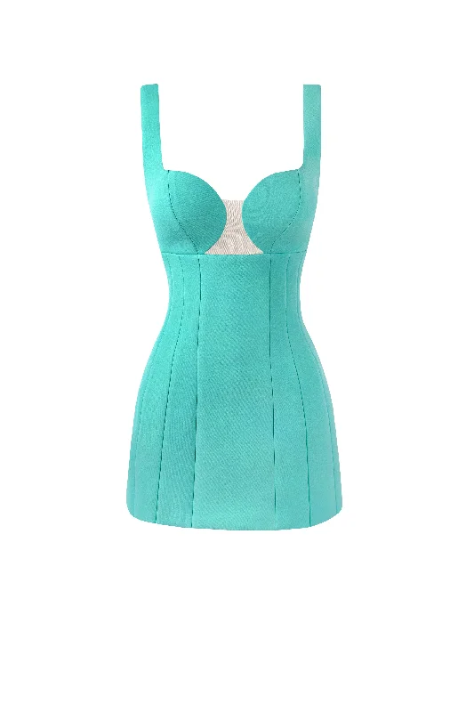 women's sleeveless dressesGlossy ultra mini dress in mint green with cutouts