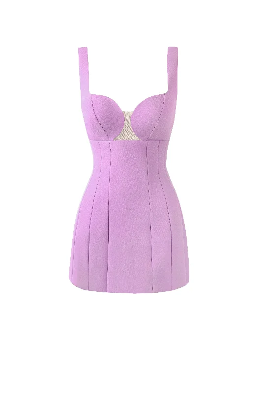 women's empire-line dressesGlossy ultra mini dress in lavender with cutouts