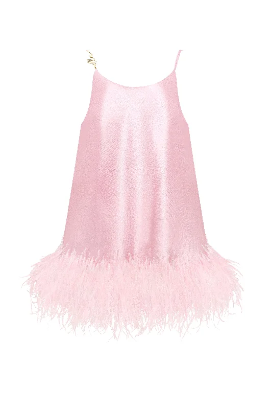 Glitter DressBohemian pink feather-trimmed slip mini dress, Xo Xo