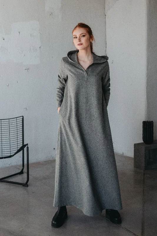 women's stylish dressesHooded Wool Maxi Dress