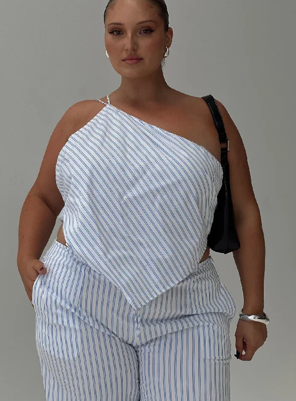 Collied Asymmetric Top Blue / White Stripe Curve