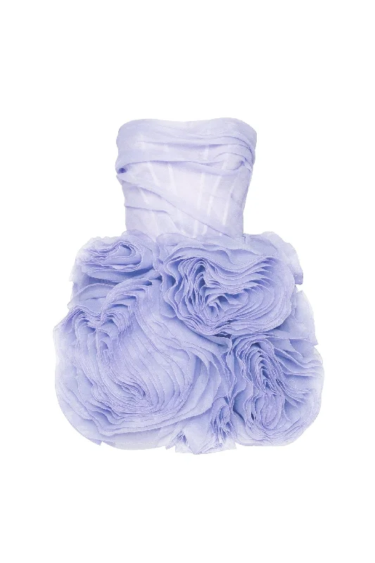 women's flutter-sleeved dressesAppliquéd organza lavender mini dress