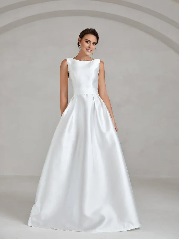 women's ball gown dressesElegant and minimalist backless satin and floor length wedding dress