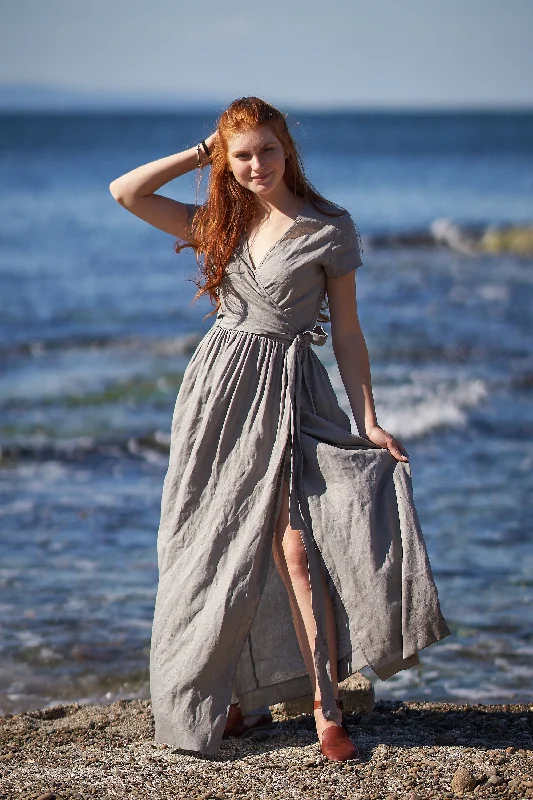 women's ruffle dressesLinen Wrap Maxi Dress