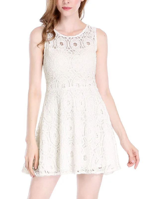 Sheath DressFloral Lace Sleeveless Crew Neck Flare A-Line Mini Dress