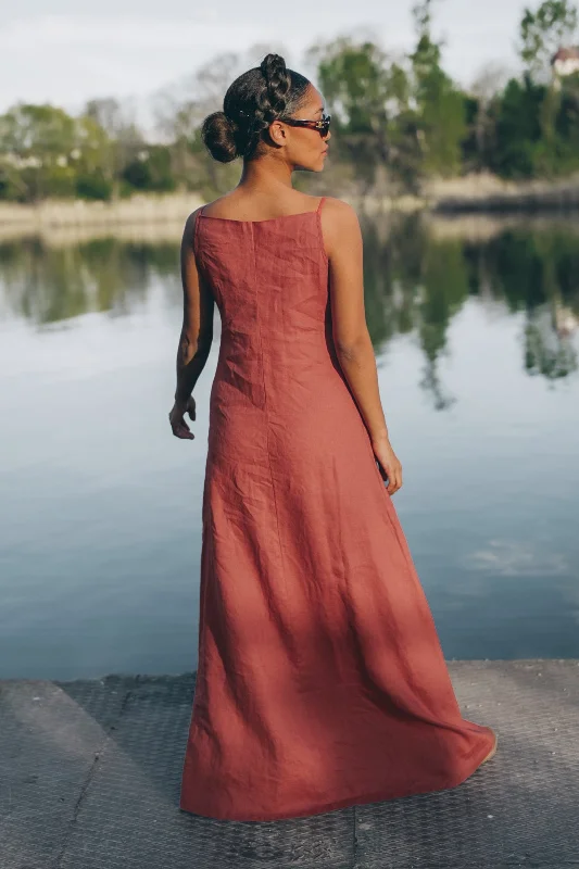 women's everyday dressesBoatneck Linen Maxi Dress