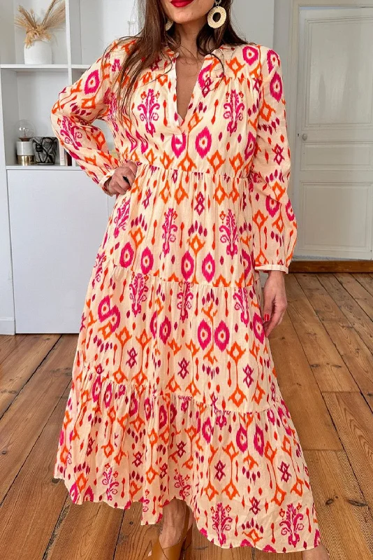 Glitter DressOrange Abstract Geometric Printed V Neck Maxi Dress