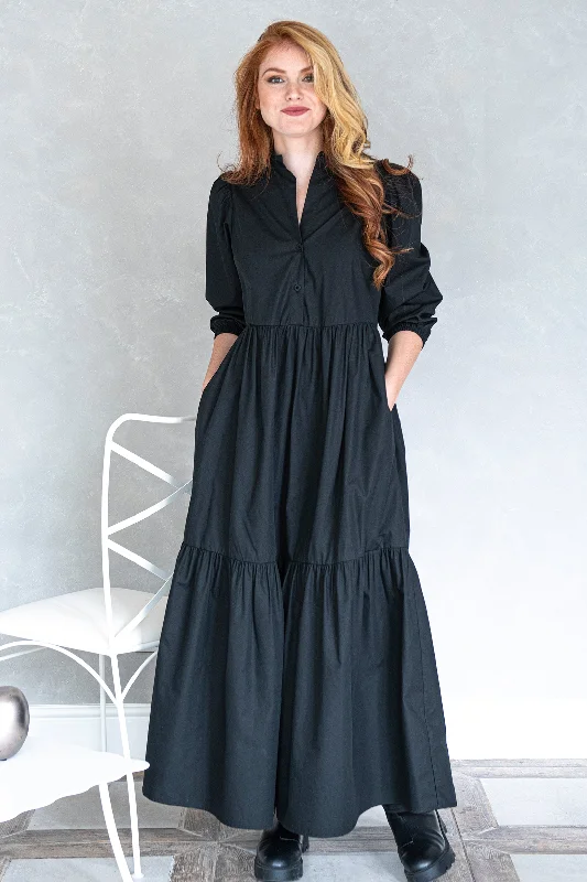 Off-The-Shoulder DressBlack Tiered Maxi Dress