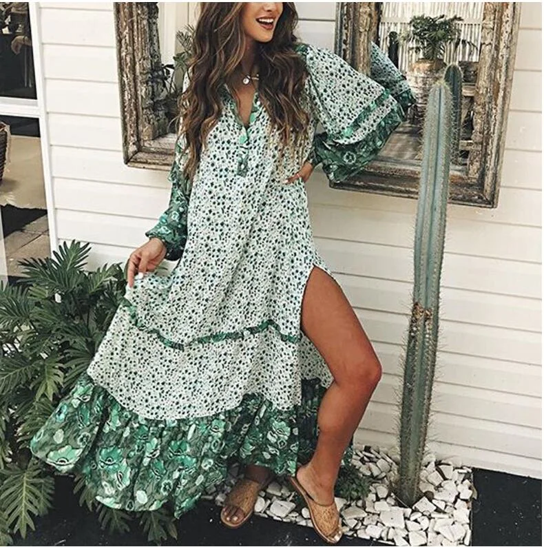 women's cocktail dressesMaxi Boho Floral Oregano  Dress, Bohemian Summer Dress for Women