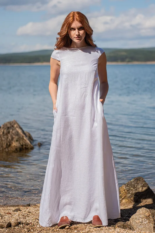 women's unique dressesLinen Maxi Dress with Cap Sleeves