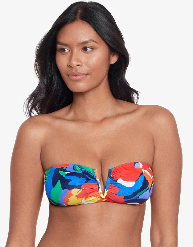 Bikini Set FemaleBold Abstract Floral V Wire Bandeau Bikini Top