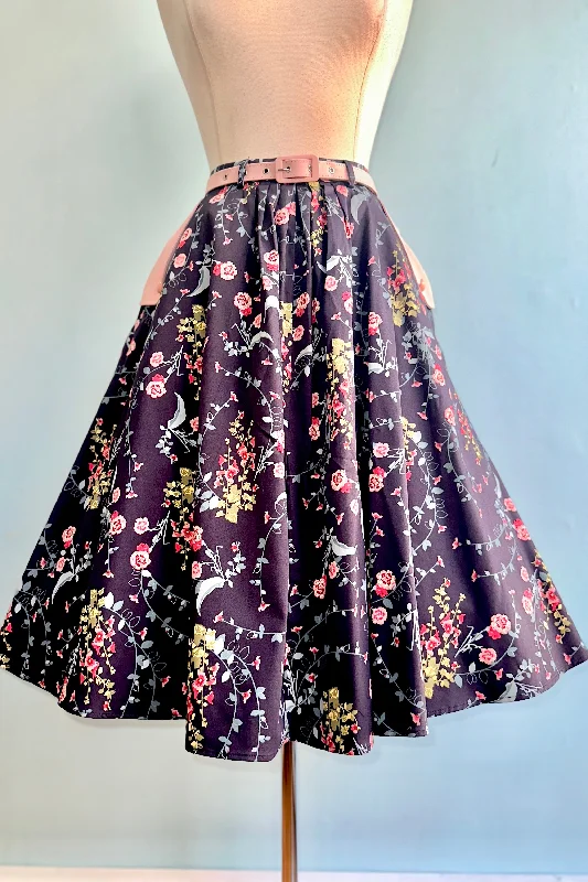 women's cotton skirtsHollyhocks Floral Dakota Skirt by Collectif