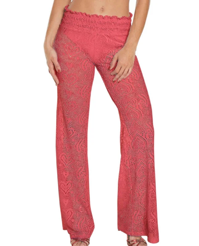 women's leggingsHeart Crochet Smocked Beach Pants In Coral