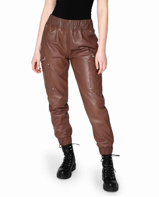 women's low-slung pantsLeather Space Jogger In Brown