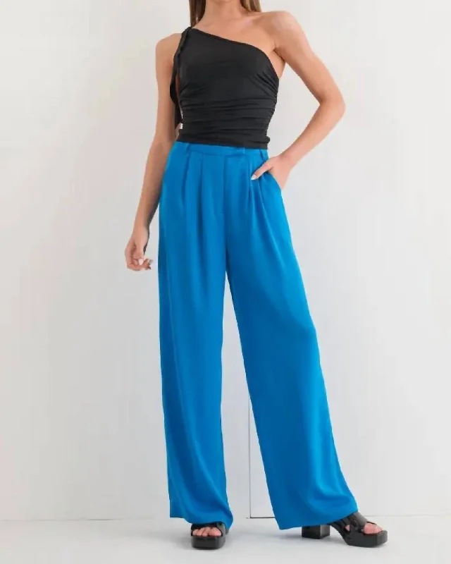 women's mini pantsPin Tuck Wide Leg Pants In Cerulean Blue