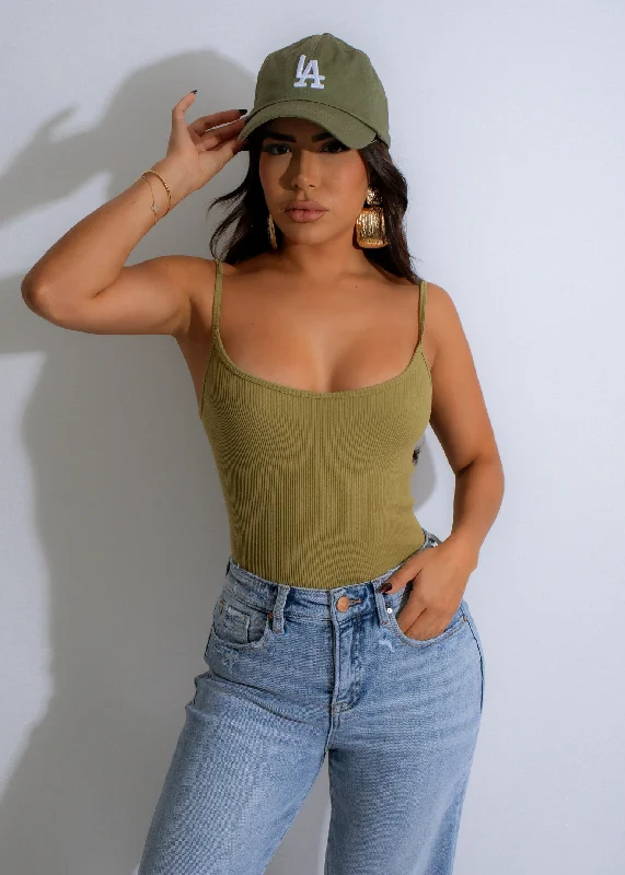 Casual DressCaught In The Drama Ribbed Bodysuit Green