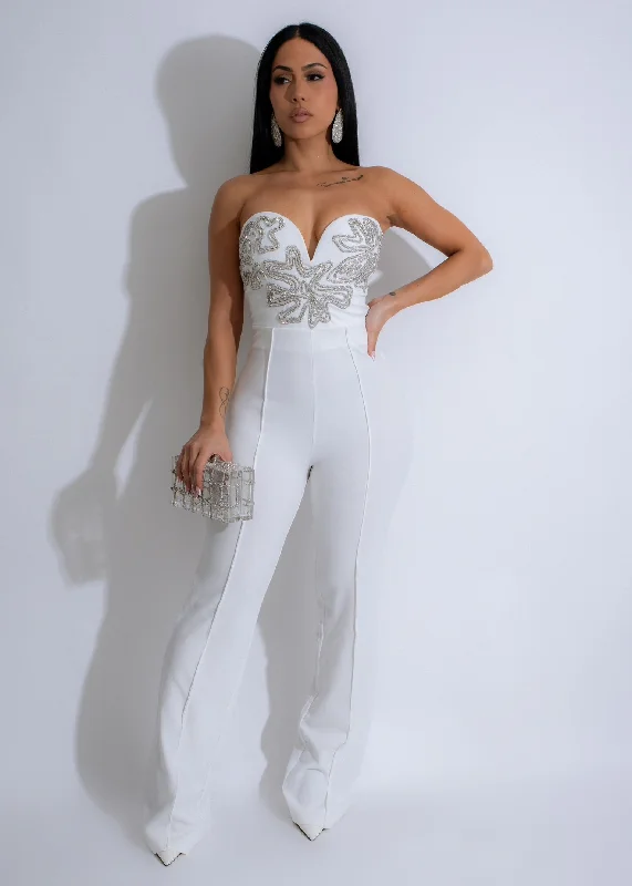 Shift DressCelestial Bloom Rhinestones Jumpsuit White