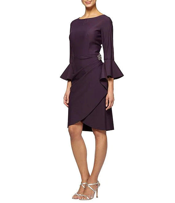 women's bow dressesEmbellished Sheath With Bell Sleeve | Aubergine