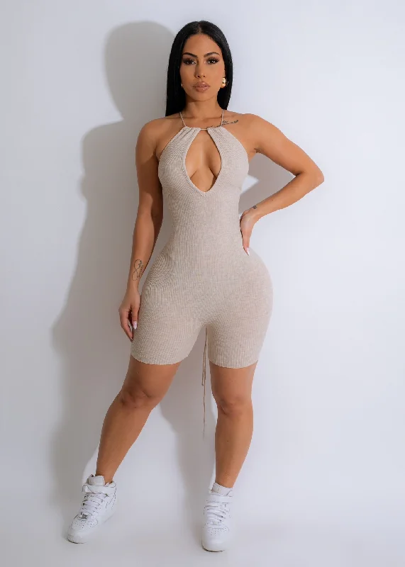 Zip-Up DressReally Like Your Body Ribbed Romper Nude