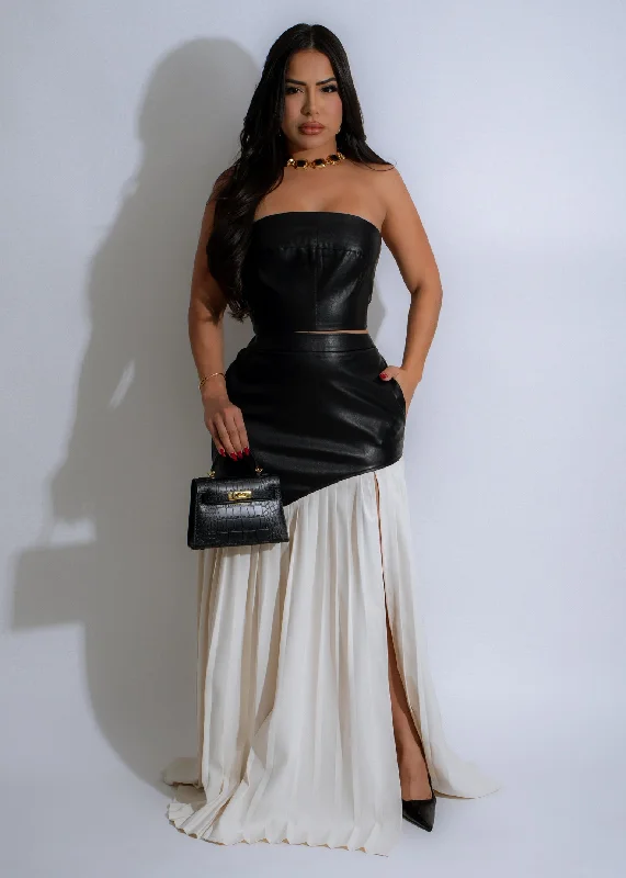 women's ball gown dressesShe's Modest Faux Leather Skirt Set Black