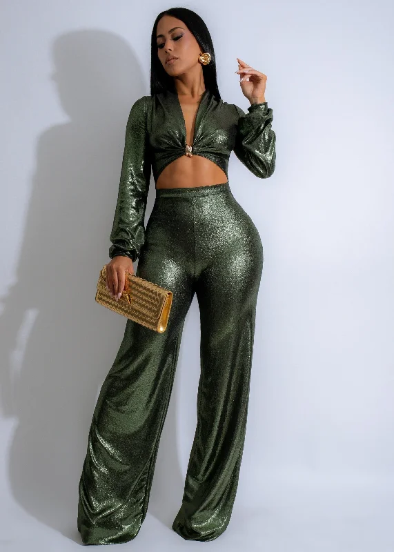 women's prom dressesShine Too Bright Metallic Jumpsuit Green